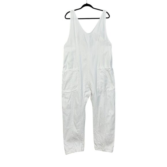 Free People High Roller Denim Jumpsuit Overalls in Optic White | L - Picture 3 of 10